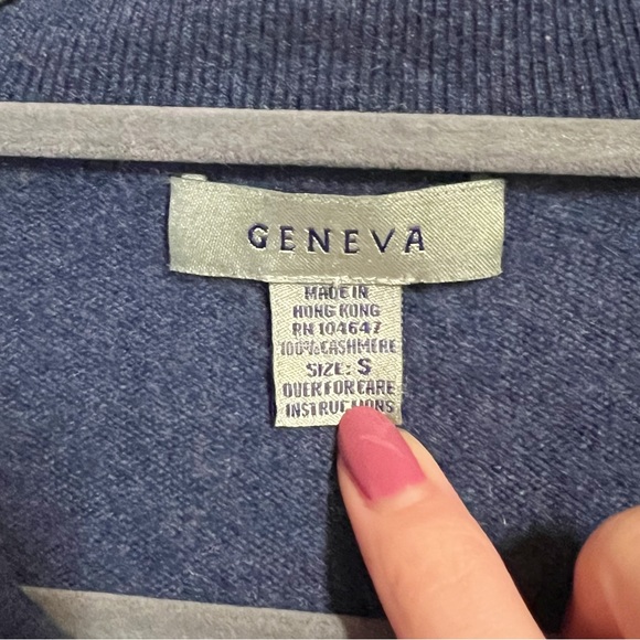Geneva Cashmere Collared V-Neck Pullover Blue Size Small - Picture 2 of 3